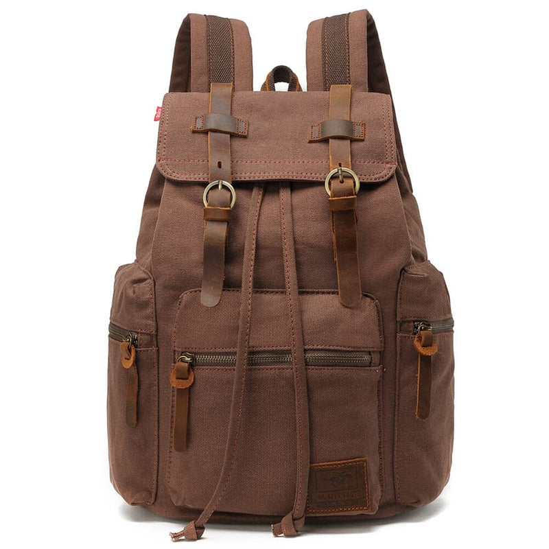 Canvas Backpack Unisex Vintage Casual Rucksack 17 inch Laptop Daypacks Schoolbag College Bookbag Hiking Camping Travel Bag Coffee