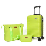 Aklsvion Luggage Set 3 Piece Luggage Set ABS hardshell Spinner Wheels Luggage Carry on Suitcase with Weekender bag & Toiletry bag（Lime）