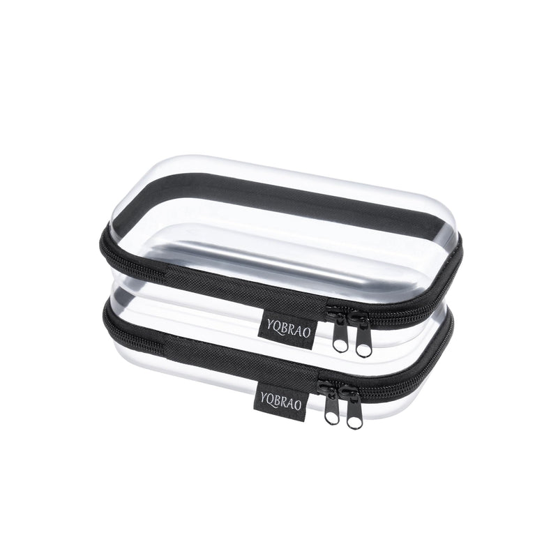 YQBRAO 2PCS Zippered Hard Pouch Double,Portable Waterproof Cosmetic Bag with Zipper,DIY Storage Organizer Bins,Hard Plastic Case,Clear Zipper Bags for Organizing,Pencil Case