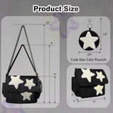 Y2K Messenger Bag with Cute Coin Purse, Lightweight Spacious Crossbody Bag with Star Patches Shoulder Tote Everyday Book Bag with Multi Pockets for her for birthday, Chic and Functional(Black)