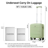 Hanke 16 Inch Underseat Carry On Luggage with Wheels Hard Shell Mini Small Suitcases Carry On Bag for Airline Approved TSA Luggage Lightweight Travel Suitcase(Bamboo Green)