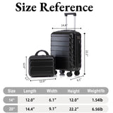 Luccalily 2-Piece ABS Hard Shell Lightweight Carry-On Luggage Set (14" & 20"), 360-Degree Spinner Wheels, Adjustable Telescopic Handle and Combination Lock for Travel, Black