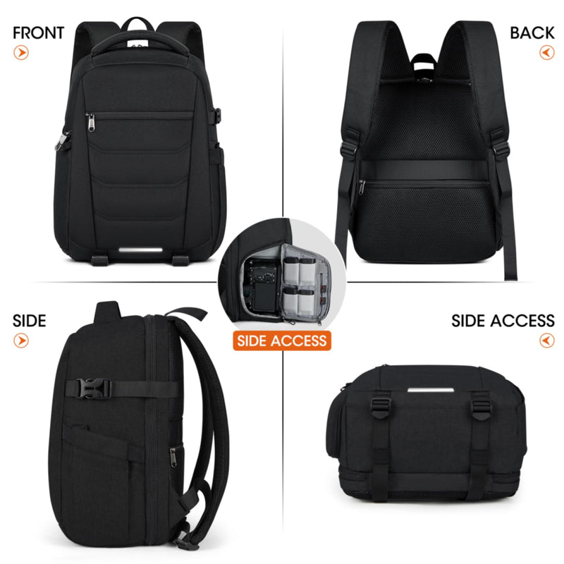 SDYSM Camera Bag Backpack Professional for DSLR SLR Mirrorless Camera Waterproof Laptop Back Pack 14 Inch with Rain Cover Anti Theft Travel Case Large Capacity Photography Backpack Black