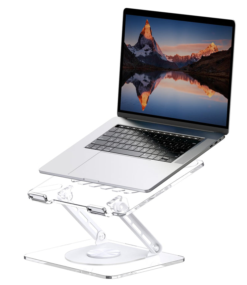 MCHOSE Acrylic Laptop Stand for Desk with 360 Rotating Base Ergonimic Foldable Clear Laptop Riser Compatible with MacBook Pro/Air Notebook up to 16 Inches, Ultra Thick Acrylic Transparent