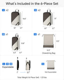 LUGGEX Packing Cubes for Travel, POX01 Luggage Organizers Bags, Suitcase Organizer with Shoe Bag, 6 Set Travel Cubes for Packing (POX-Core, Beige)