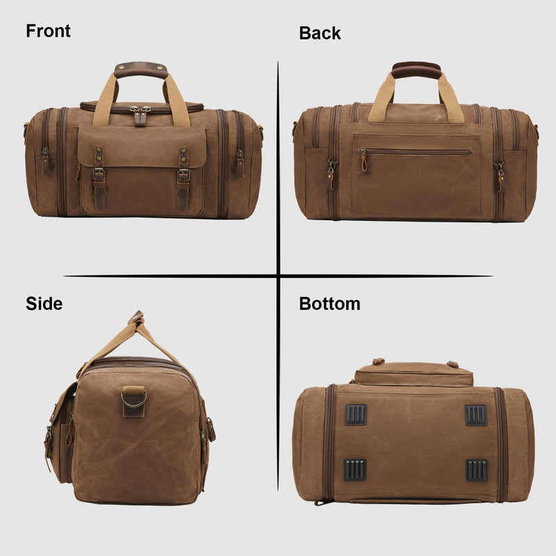 Waxed Canvas Duffel Bag 50L Waterproof Duffle Bag Travel Overnight Weekender Bag