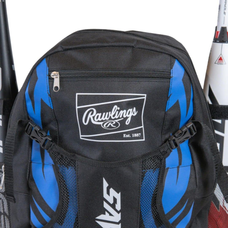 Rawlings | SAVAGE Backpack Equipment Bag | T-Ball / Baseball / Softball | Black/Royal