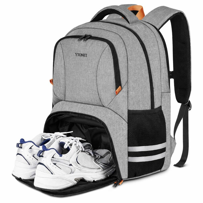 Ytonet Gym Backpack For Men Women, Backpack for Men with Shoe Compartment, Water Resistant Workout Sports Bag Fit 15.6 Inch Laptop, Gym, Sports, Camping, Hiking, Grey