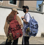MININAI Aesthetic Backpack with Cute Frog Pendant for Women Men Preppy Laptop Backpack Japanese Harajuku College Backpack (Red,One Size)