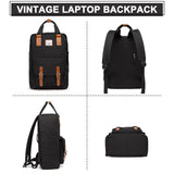 VASCHY School Backpack for Men and Women, Unisex Vintage Water Resistant Casual Daypack Rucksack Bookbag for College Fits 15inch Laptop Black