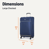 Amazon Basics 28" Large Checked Softside Expandable Suitcase with 360-Degree Multi-directional Spinner Wheels, Zippered Pockets, Telescoping Handle, Spacious, Navy Blue