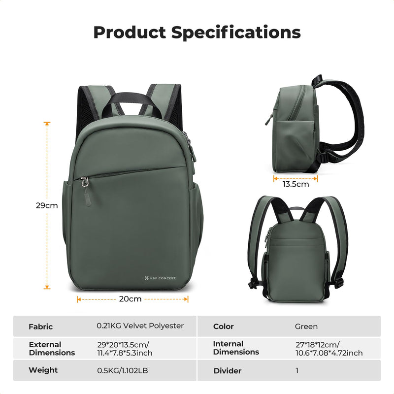 K&F CONCEPT Camera Backpack, Lightweight Camera Bag for Photographers, Portable Photography Bag Compatible with Canon/Nikon/Sony - Green
