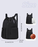 WANDF Drawstring Backpack Sports Gym Bag with Shoes Compartment, Water-Resistant String Beach Sackpack Swim Bag for Women and Men (Black)