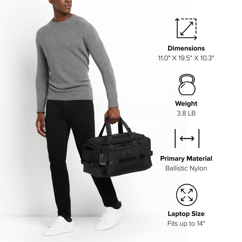TUMI - Alpha Bravo Mason Duffel - Men's Weekender, Gym and Overnight Travel Bag - Fits Up To 15" Laptop - 11.0" X 19.5" X 10.3" - Navy Coated Canvas