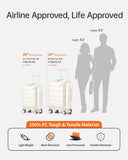 ISLAND ELEPHANT Expandable 20Inch Carry On Luggage Airline Approved - Front Pocket Travel Suitcase 100% PC Unbreakable -with Cup Holder,USB Charge,Side Pothook, 360°Spinner Wheels, TSA Lock-White