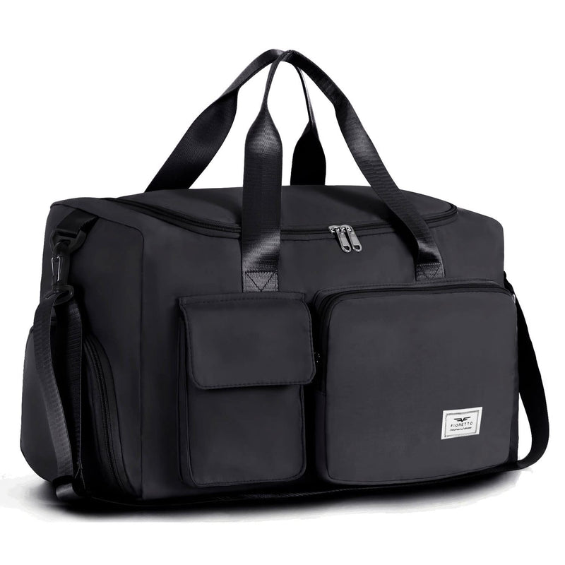 FIORETTO Women's Gym Duffle Bag with Shoes Compartment, 37L Capacity, Ideal for Travel, Gym, Sports, Duffel, Weekender, Black