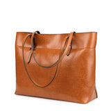 Kattee Vintage Genuine Leather Tote Shoulder Bag for Women Satchel Handbag with Top Handles (Light Brown)