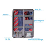 Modoker Tie Organizer Case Bag for Travel, Tie Holder Storage Box for Men Gift Necktie Carrier with Pockets for Cufflinks & Collar Stays, Rigid Anti-Wrinkle Ties Bag Fits 4–6 Ties, Grey