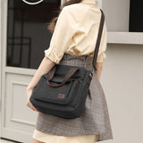 Women's Canvas Top Handle Handbag Stylish Multi-pocket Shoulder Tote Purse Work Crossbody Bags (Black) One Size