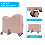 TABU Ride-on Luggage with Portable Bag for Kids，Hardshell Carry On Suitcase with Hidden Cup Holder, Foldable Pedal,Type-C & USB Interface, TSA Lock, 6-Spinner Wheels, Pink