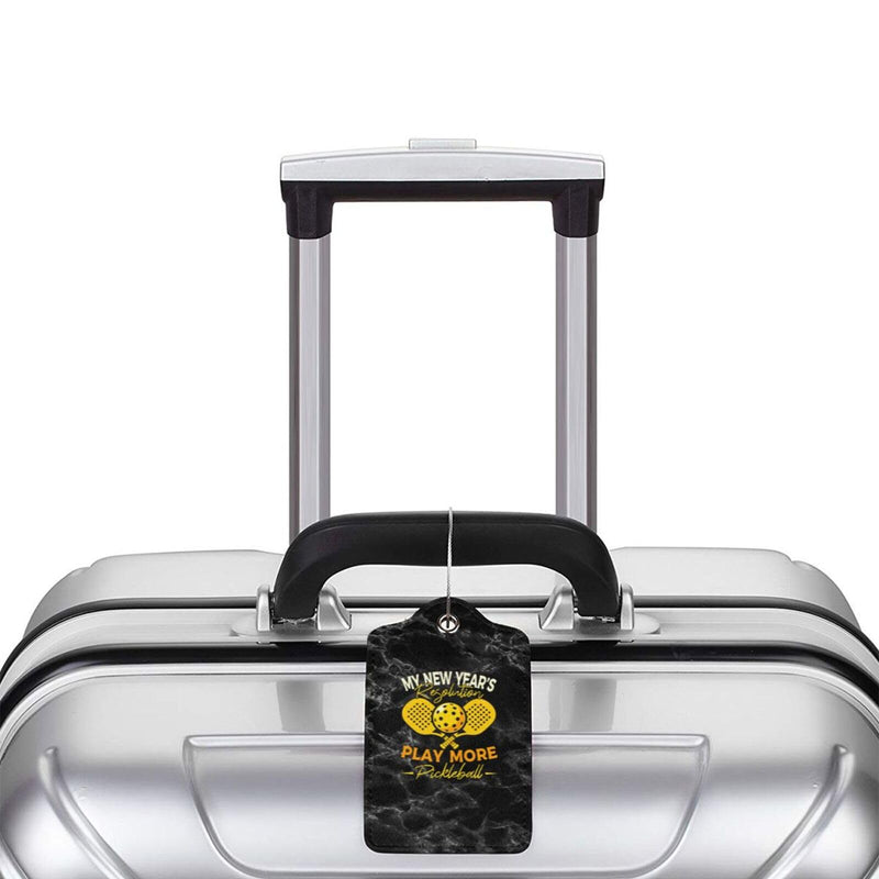 My New Year's Resolution Play More Pickleball Set of 2 Durable Leather Luggage Tags Stylish Travel Gear Men Women
