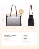 LOVEVOOK Laptop Tote Bag for Women Work, Teacher Tote Bag Nurse Bag with Large Cup Holder, 15.6 Inch Waterproof Leather Computer Bag Professional Business Office Briefcase, Black-beige-brown