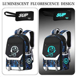 RM Family School Backpack for Boys Print Backpack Teenagers Anime Large School Bag Outdoor Reflective Daypack.Luminous Pattern Travel Laptop Backpack - With Usb Charging Port Headphone port(Blue)