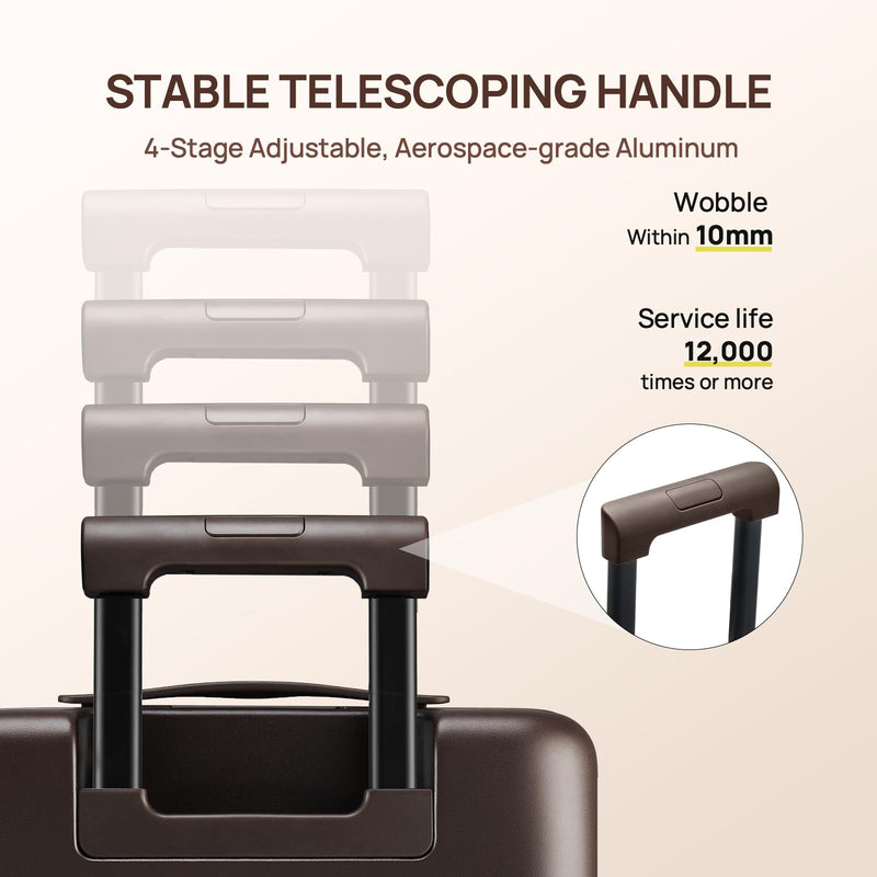 NINETYGO Carry On Luggage 22x14x9 Airline Approved, 20 Inch Suitcase with Front Compartment, Coffee-Infused PC Hard Shell, Eco-Friendly, Cup Holder, Clamshell, TSA Lock, Spinner Wheels (Americano)