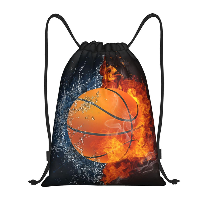 Basketball Drawstring Bags for Kids Boys Girls, Sports-Themed Drawstring Backpack Casual Knapsack for Adults Women Men, Black Draw String Rucksack Bags for Gym Travel Swimming Beach Camping, Small