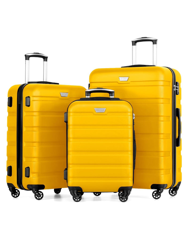 Coolife Luggage 3 Piece Set Suitcase Spinner Hardshell Lightweight TSA Lock (yellow,20/24/28)