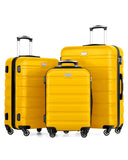 Coolife Luggage 3 Piece Set Suitcase Spinner Hardshell Lightweight TSA Lock (yellow,20/24/28)