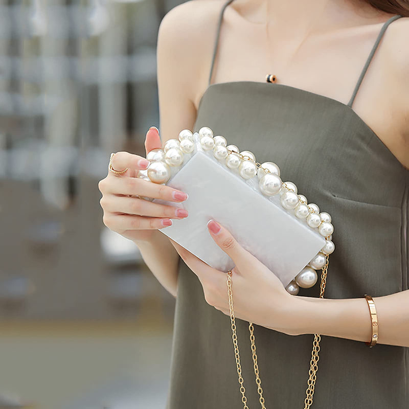 Acrylic Evening Handbag Women Pearl Clutch Bag Acrylic pearl shoulder bag satchel Square Box Crossbody Bag Wedding Cocktail Party Prom(23 * 14 * 6cm, B)