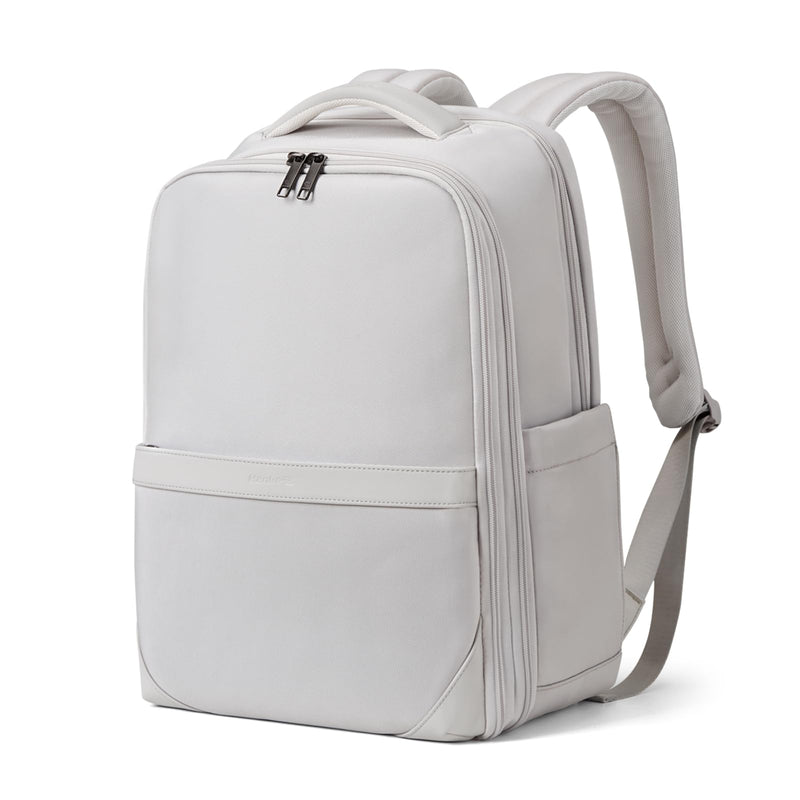 Hanke Expandable Travel Backpack 17 Inch, Full-Open Laptop Backpack Fits 15.6 Inch, Carry On Personal Item Bag with Luggage Strap, Business Work Backpack for Women Men, Light Grey