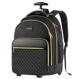 Arcoyard Rolling Backpack for Women, 15 inch Lightweight Wheeled Roller Laptop Backpack for Adults, Water Resistant Underseat Carry On Luggage Bag, TSA Friendly Anti Theft Business Gear, Black Gold