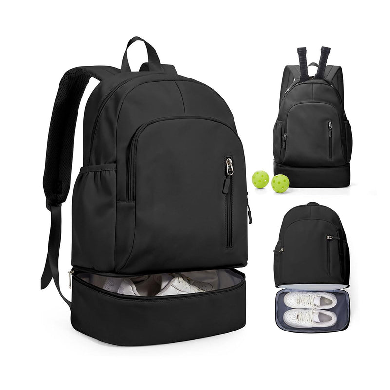 BJLFS Small Black Gym Backpack for Women Men, Waterproof Gym Track Bag with Expandable Shoe Compartment, Lightweight Mini Casual Daypack Sports Back Pack for Travel Hiking Dance Yoga Fitness Track