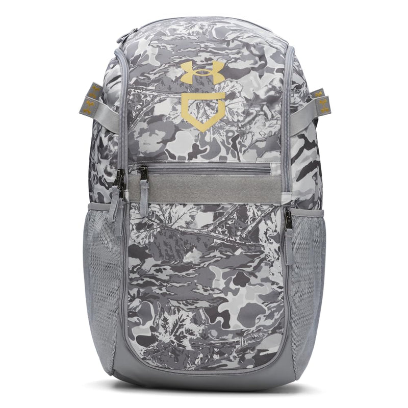 Under Armour Unisex Utility Baseball Backpack Print, (038) Steel / / Metallic Gold, One Size Fits All