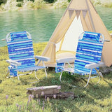 COSTWAY Backpack Beach Chair, Foldable Camping Chair with 5 Adjustable Position, Cup Holder, Storage Pockets, Straps, Towel Rack, Pillow for Patio Outdoor (Blue Stripe,1)