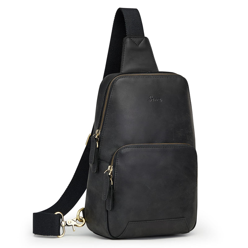 S-ZONE Sling Bag for Men Women RFID Blocking Genuine Leather Crossbody Shoulder Bag Backpack Hiking Daypack Travel