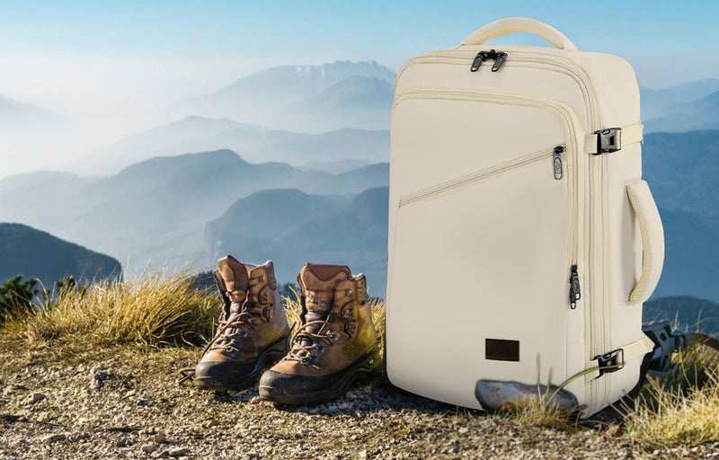 MATEIN Large Backpack for Travel Flight Approved, 45L Carry on Backpack with Padded Shoulder Straps for Adult, Men, Women, Expandable Daypack for Clothes, Travel Essentials, Beige