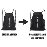 HEAD Waterproof Gym Sackpack for Sport with 2 Zipper Pockets, Large Drawstring Backpacks for Men with Side Pockets for Water Bottle