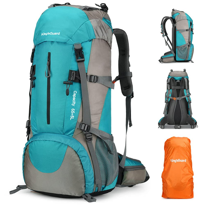 King'sGuard 70L Hiking Backpack with Rain Cover Lightweight Waterproof Travel Camping Backpack Large Backpacking Pack for Men and Women (Lake Blue)