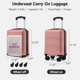 Kono 15'' Underseat Carry On Luggage Airline Approved, Anti-Scratch PC+ABS Hardshell Carry on Suitcase with Smooth Spinner Wheel, Lightweight Overnight Carry on for Short Travel, Nude/Rose Pink