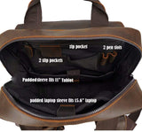 Masa Kawa Leather Backpack for Men Vintage 15.6 Inch Laptop Bag Multi Pockets Casual Travel Daypack Brown