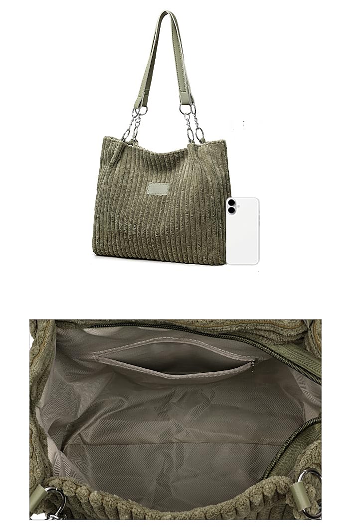 Ulisty Women Corduroy Tote Bag Casual Shoulder Bag Daily Shopping Bag Fashion Handbag beige