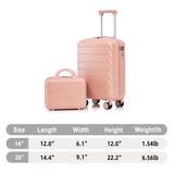 Zentrava 20 Inch Pink Hardshell Carry on Luggage with 14 Inch Cosmetic Case, 2 Pcs Lightweight Durable Spinner ABS Suitcase Set with TSA Lock for Travel, Business, Women, Girls