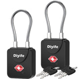 Luggage Locks with Key, [2 Pack] Diyife TSA Approved Luggage Locks, Suitcase Locks, Small TSA Travel Lock with Zinc Alloy Steel Cable Ideal for Backpacks, Bags, Toolbox, Case (Black)