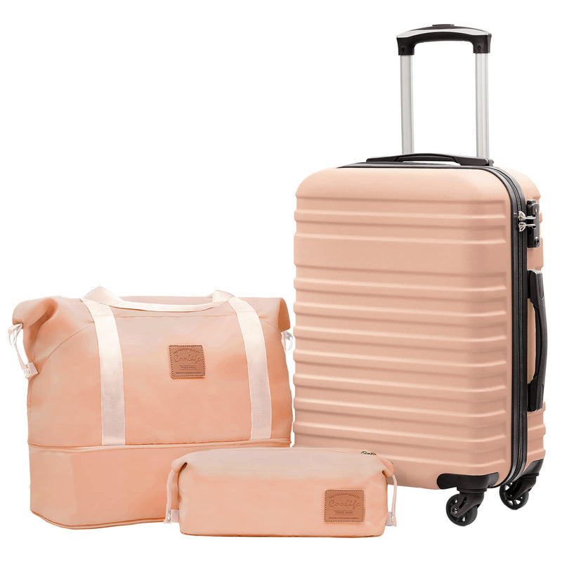 Coolife Suitcase Set 3 Piece Luggage Set Carry On Hardside Luggage with TSA Lock Spinner Wheels (Pink, 3 piece set (DB/TB/20))