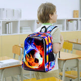 KLFVB 3PCS Kids Backpack, 17" Boys Football Bookbag and Lunch Box, Water Resistant Teenagers School Backpacks for Middle Elementary - Flame Soccer