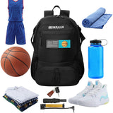 SEYATULLH Basketball Backpack with Ball Holder - Sports Equipment Bag with Shoe Compartment(Black)
