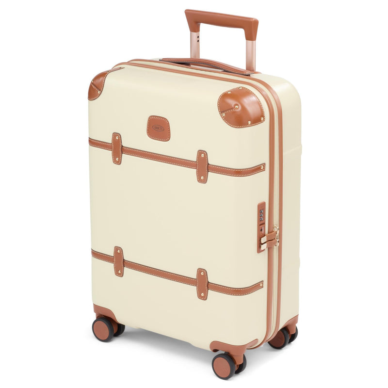 Bric's Bellagio 3.0 Spinner Trunk - Luxury Hardshell Carry On Luggage with Large Wheels,Telescopic Handle, Leather Detailing - Expandable Rolling Suitcase - 21", Cream